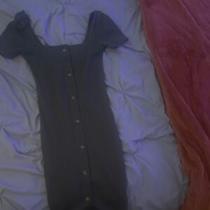 H&M Black Midi Dress with Button Detail